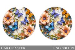 Butterflies Car Coaster. Flowers Car Coaster Design Product Image 1