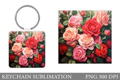 Roses Keychain Sublimation. Flowers Keychain Design Product Image 1