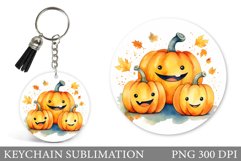 Cute Pumpkin Watercolor Keychain. Halloween Keychain Design Product Image 1
