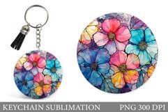Flowers Keychain Sublimation. Floral Keychain Design Product Image 1