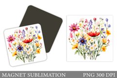 Flowers Square Magnet Design. Wildflowers Magnet Product Image 1