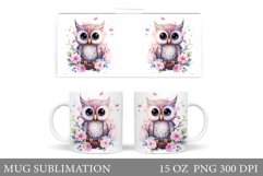 Cute Owl Mug Sublimation. Owl Flowers Mug Wrap Design Product Image 1
