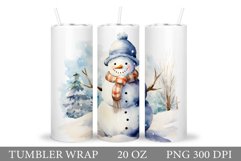 Snowman Watercolor Tumbler. Winter Tumbler Sublimation Product Image 1