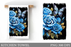 Butterfly Kitchen Towel. Flowers Kitchen Towel Sublimation Product Image 1