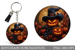 Halloween Round Keychain. Spooky Pumpkins Keychain Design Product Image 1