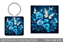Roses Keychain Design. Butterflies Keychain Sublimation Product Image 1