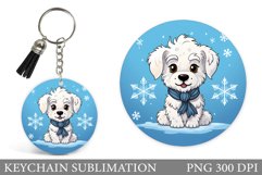 Winter Dog Keychain Design. Cute Dog Keychain Sublimation Product Image 1