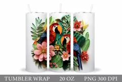 Parrot Tumbler Wrap Sublimation. Paper Parrot Tumbler Design Product Image 1