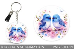 Spring Birds Keychain Design. Cute Birds Round Keychain Product Image 1