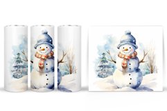 Snowman Watercolor Tumbler. Winter Tumbler Sublimation Product Image 2