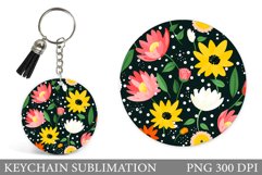 Flowers Keychain Design. Flowers Round Keychain Template Product Image 1