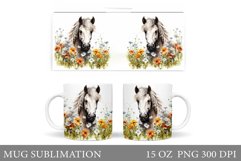 Horse Mug Wrap Sublimation. Horse Flowers Mug Wrap Design Product Image 1