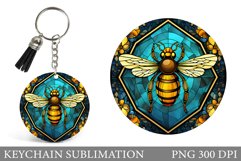 Stained Glass Bee Keychain. Bee Round Keychain Sublimation Product Image 1