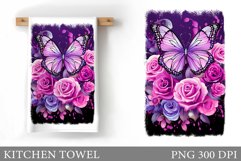 Flowers Kitchen Towel. Butterfly Kitchen Towel Sublimation Product Image 1
