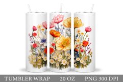3D Flowers Tumbler Design. Wildflowers Tumbler Sublimation Product Image 1