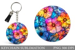 Flowers Keychain Sublimation. Floral Round Kseychain Design Product Image 1