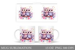 Spring Owl Mug Sublimation. Cute Owl Mug Wrap Design Product Image 1