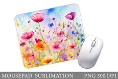 Wildflowers Mouse Pad Design. Watercolor Flowers Mouse Pad Product Image 1