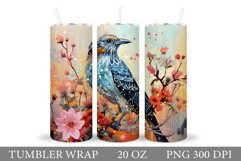 Bird Tumbler Sublimation. Bird Flowers Tumbler Design Product Image 1