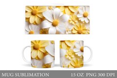 3D Flowers Mug Sublimation. Daisy Flowers Mug Wrap Design Product Image 1