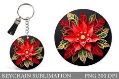 Quilling Poinsettia Keychain. Poinsettia Round Keychain Product Image 1