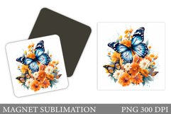 Butterflies Magnet Design. Flowers Square Magnet Sublimation Product Image 1