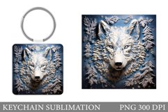 Winter Wolf Keychain. Wolf Keychain Sublimation Product Image 1