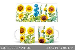 Sunflowers Mug Sublimation. Summer Flowers Mug Wrap Design Product Image 1