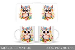Owl Mug Sublimation. Cute Owl Mug Wrap Design Product Image 1