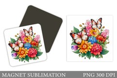 Butterflies Magnet Design. Flowers Magnet Sublimation Product Image 1