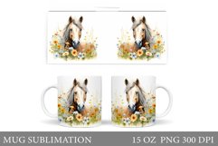 Horse Mug Sublimation. Flowers Mug Design Product Image 1