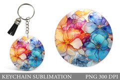 Flowers Keychain Sublimation. Flowers Round Keychain Design Product Image 1