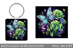 Butterfly Keychain. Floral Keychain. Roses Keychain Design Product Image 1