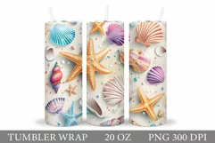 Starfish Tumbler Design. Seashell Tumbler Wrap Sublimation Product Image 1