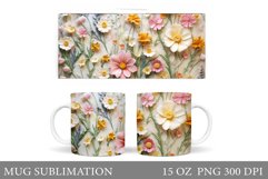 3D Wildflowers Mug Sublimation. Flowers Mug Wrap Design Product Image 1