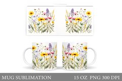 Wildflowers Mug Sublimation. Flowers Mug Wrap Design Product Image 1