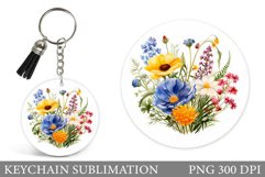Flowers Keychain Sublimation. Flowers Round Keychain Design Product Image 1