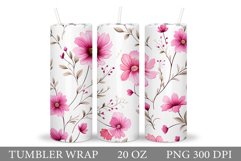 Pink Flowers Tumbler Design. Sublimation Tumbler Flowers Product Image 1