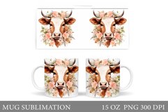 Cute Cow Mug Sublimation. Flowers Mug Wrap Design Product Image 1