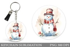 Snowman Keychain Sunlimation. Snowman Watercolor Keychain Product Image 1