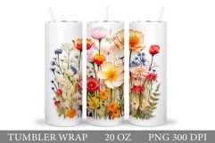 Wildflowers Tumbler Wrap. 3D Flowers Tumbler Sublimation Product Image 1
