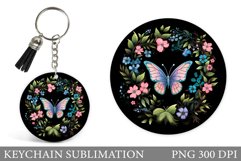Butterfly Keychain Design. Round Keychain Flowers Product Image 1