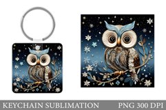 Owl Keychain Sublimation. Winter Owl Square Keychain Design Product Image 1