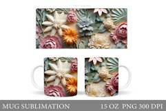Flowers Mug Sublimation. 3D Flowers Mug Wrap Design Product Image 1