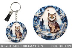Winter Cat Keychain Design. Cat Quilling Round Keychain Product Image 1