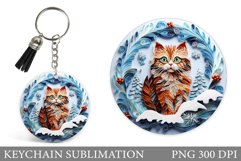 Cat Quilling Round Keychain. Winter Cat Keychain Design Product Image 1