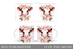 Cute Cow Mug Sublimation. Flowers Mug Wrap Design Product Image 1