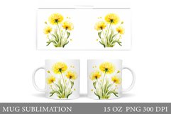 Dandelions Flowers Mug Sublimation. Flowers Mug Wrap Design Product Image 1