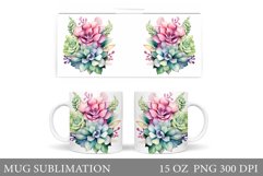 Succulents Mug Sublimation. Floral Mug Wrap Design Product Image 1