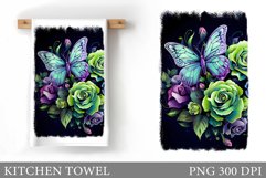 Butterfly Kitchen Towel. Roses Kitchen Towel Sublimation Product Image 1